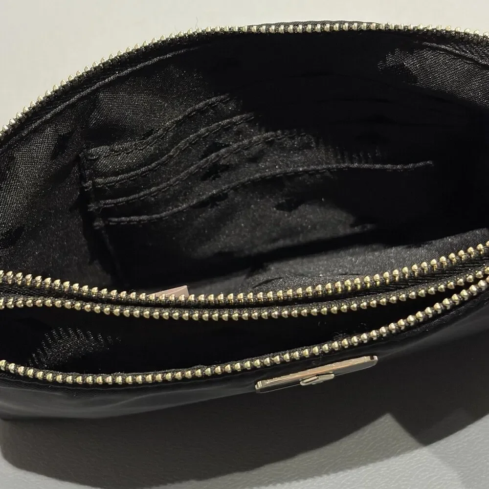 Kate Spade Dawn Medium Double Zip Wristlet Nylon Black Clutch Vegan Organizer
